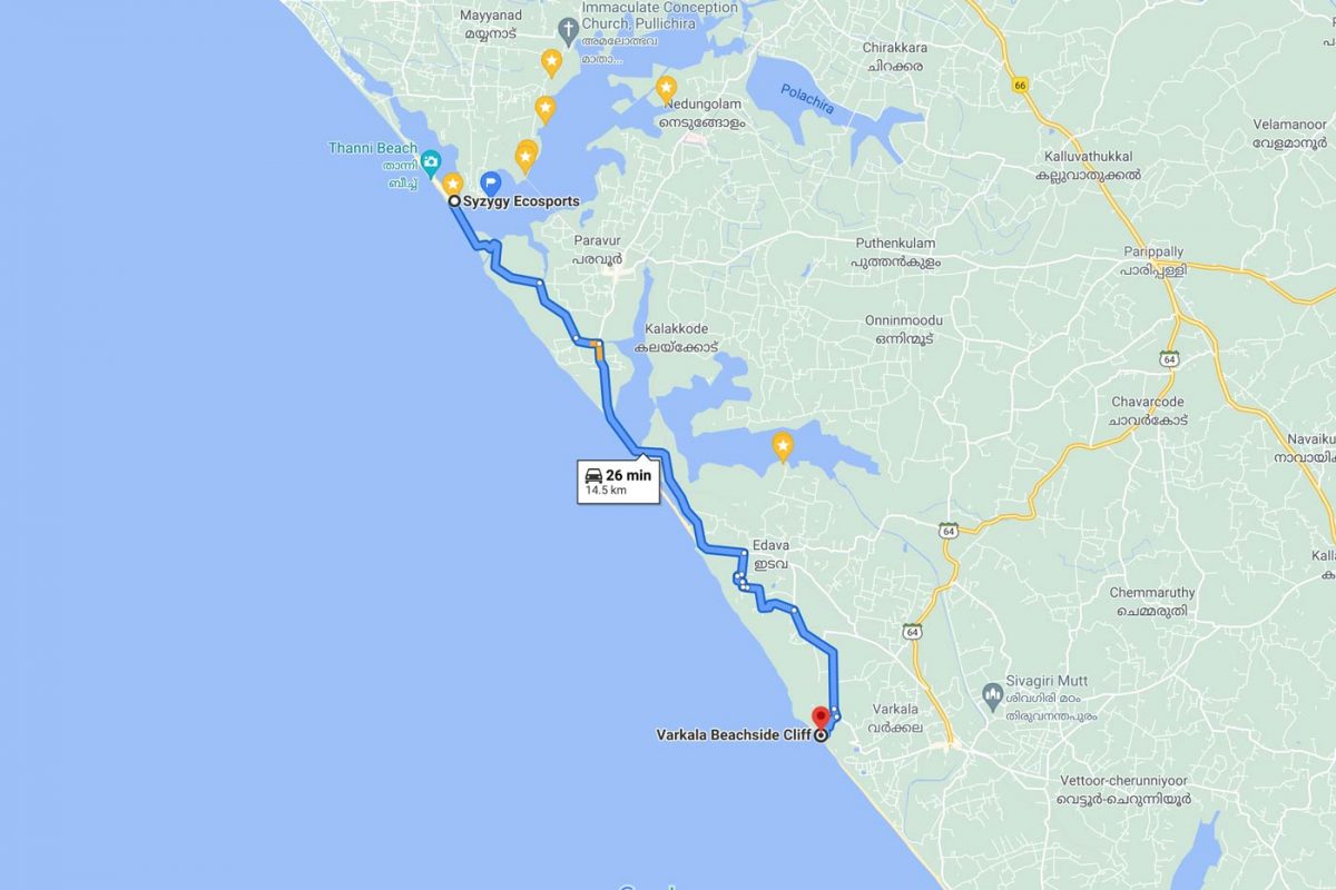 backwaters of kerala map
